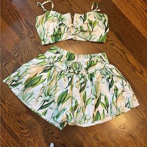 Fashion Nova Green Leaf Print High Waist Shorts